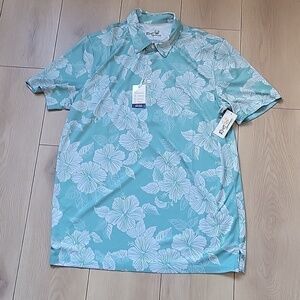 NWT REYN SPOONER ALOHA BISCUS PERFORMANCE POLO - AQUA S